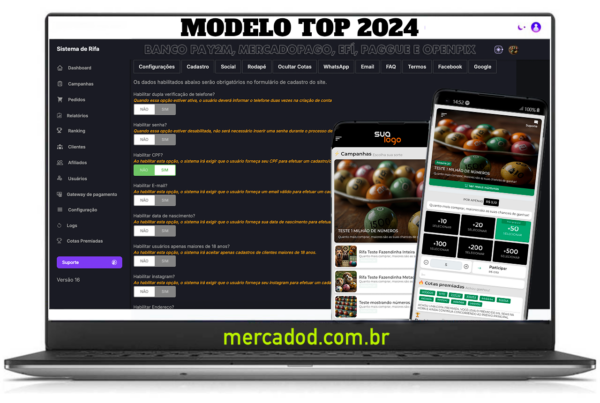 Script Rifa Premium PHP v16 – 10 Milhões de Números, Afiliados, Cotas premiadas, Banco Pay2m, MercadoPago, Efí, Paggue e OpenPix